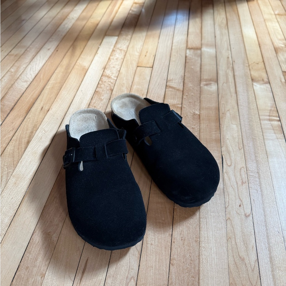 Birkenstock Black Suede Boston Clogs